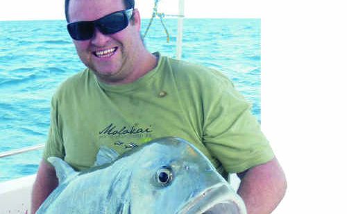Matt Haddrick hooks a GT, weighing about 20kg, for the second time in one day. Matt Haddrick hooks a GT, weighing about 20kg, for the second time in one day.