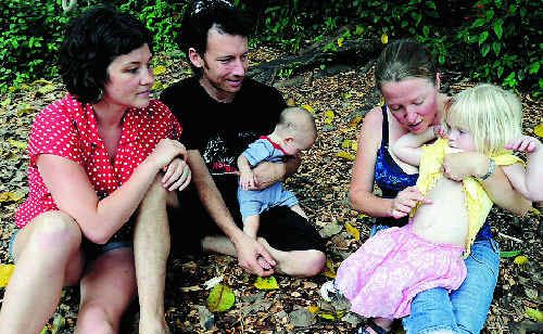 Baby Olive Ostila, 8 months old centre with parents Jacqui McSkimmings and Matt Ostila of Barkers Vae, and Obelia Paitson, 2 , with mum Elowyn Paitson of Mountain Top, were both born with gastroschisis. Baby Olive Ostila, 8 months old centre with parents Jacqui McSkimmings and Matt Ostila of Barkers Vae, and Obelia Paitson, 2 , with mum Elowyn Paitson of Mountain Top, were both born with gastroschisis.