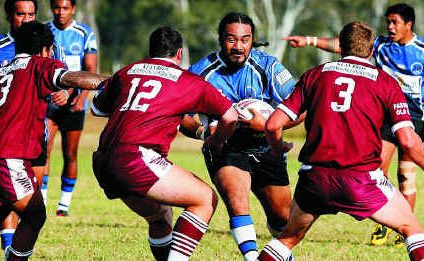 Goodna captain Fa Tauaa charges into the Fassifern defence in the 42-26 loss, a day after the club sacked head coach Chris Fullarton. 