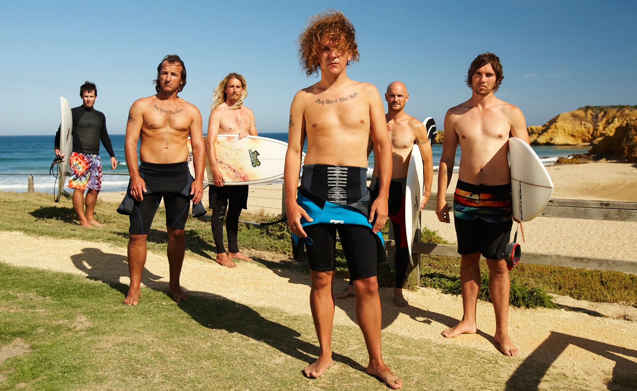 Chris Lilley as pro surfer turned Mucca Mad Boys gang leader Blake Oakfield in Angry Boys. Chris Lilley as pro surfer turned Mucca Mad Boys gang leader Blake Oakfield in Angry Boys.