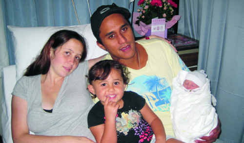 Angie and Pete Pomare with their daughters Aliyah and newborn baby Taiamai. Angie and Pete Pomare with their daughters Aliyah and newborn baby Taiamai.