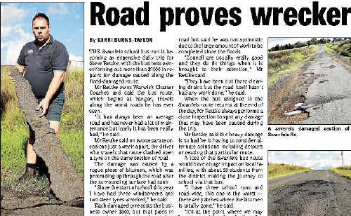 The Daily News recently highlighted major road problems in the Yangan area. Council has now announced repair works are scheduled to start on Monday. The Daily News recently highlighted major road problems in the Yangan area. Council has now announced repair works are scheduled to start on Monday.