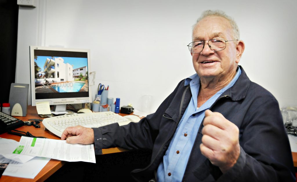 Popular Gympie businessman Noel Atkinson checks out an internet image of the Gold Coast apartment complex he has just won in an RSL lottery. Popular Gympie businessman Noel Atkinson checks out an internet image of the Gold Coast apartment complex he has just won in an RSL lottery.