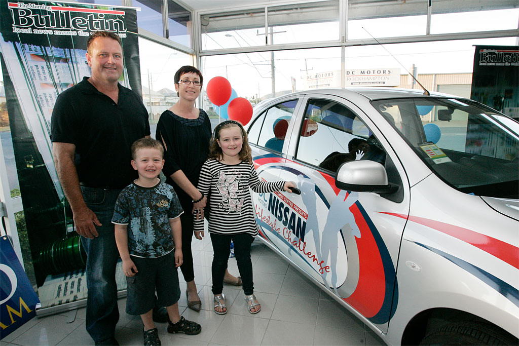Winner of the DC Motors Lifestyle Challenge, Brett Morrison, with his family Maz, 5, Lily, 7, and wife Donna.