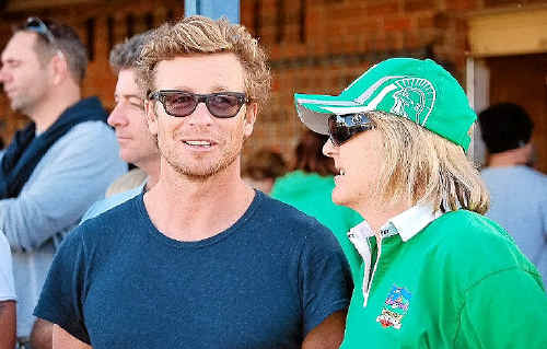 Aussie actor Simon Baker with Lennox Head Chamber of Commerce president Louise Owen at Williams Reserve in Lennox Head watching the rugby union on the weekend. Aussie actor Simon Baker with Lennox Head Chamber of Commerce president Louise Owen at Williams Reserve in Lennox Head watching the rugby union on the weekend.