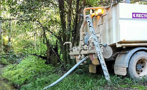 A West Cooroy resident is questioning Sunshine Coast Council water trucks practice by claiming they are are creating environmental damage by syphoning from Blackfellow Creek beside Jorgensen Rd. A West Cooroy resident is questioning Sunshine Coast Council water trucks practice by claiming they are are creating environmental damage by syphoning from Blackfellow Creek beside Jorgensen Rd.