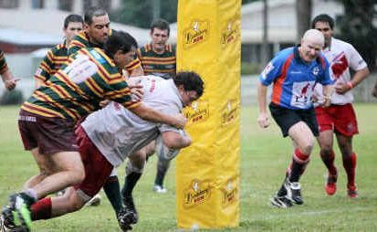 Colts Brendan Ryan powers through Frenchville’s defence to score during the second half at Nutley Fields on Saturday. Colts Brendan Ryan powers through Frenchville’s defence to score during the second half at Nutley Fields on Saturday.