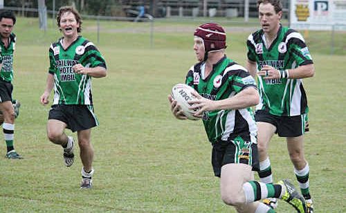 Jason Johnstone takes the ball up with Daniel Ferguson and Ashley Grant for support. Jason Johnstone takes the ball up with Daniel Ferguson and Ashley Grant for support.