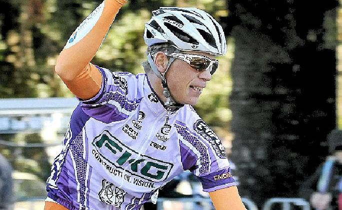 Patrick Shaw celebrates his victory in the FKG Tour of Toowoomba marred earlier yesterday by an Oakey race crash.