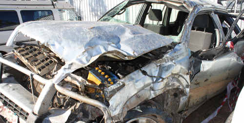 The twisted remains of the Toyota Prado to be mechanically inspected by crash investigators probing the cause of Saturday’s rollover. The twisted remains of the Toyota Prado to be mechanically inspected by crash investigators probing the cause of Saturday’s rollover.