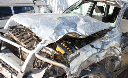 The twisted remains of the Toyota Prado to be mechanically inspected by crash investigators probing the cause of Saturday’s rollover. The twisted remains of the Toyota Prado to be mechanically inspected by crash investigators probing the cause of Saturday’s rollover.