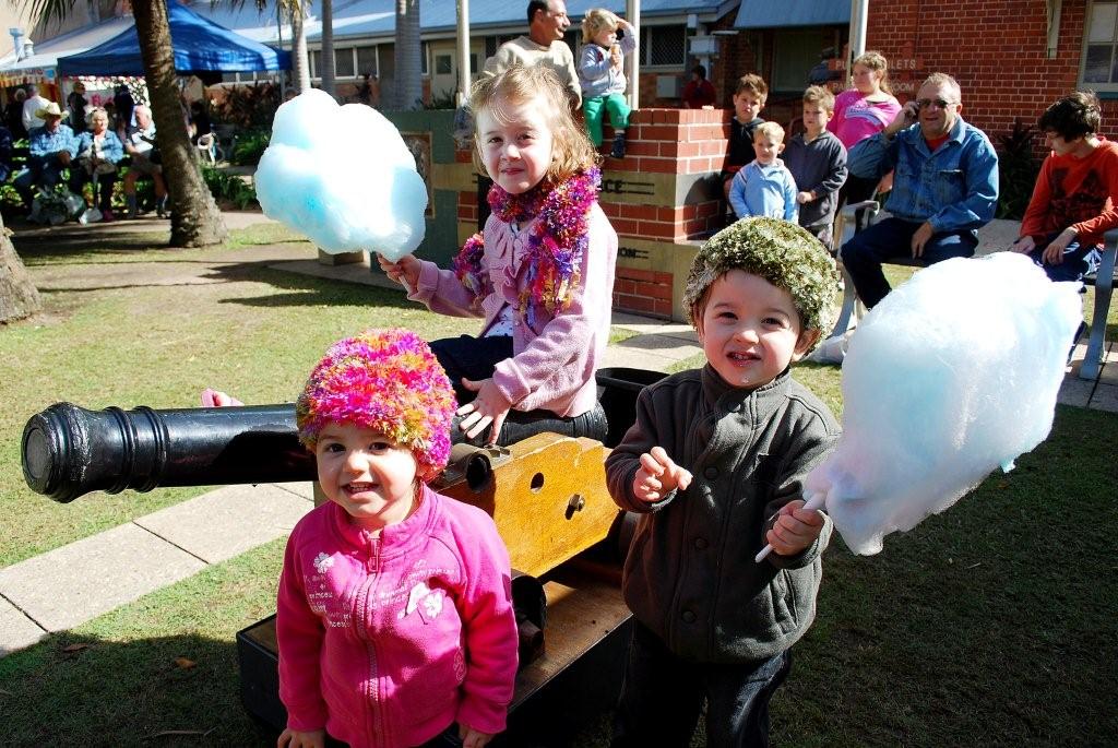 Capalaba visitors Ella, 5, Fynn, 3, and 18-month-old Eden Armstrong enjoy the treats of the Mary Poppins Markets. Capalaba visitors Ella, 5, Fynn, 3, and 18-month-old Eden Armstrong enjoy the treats of the Mary Poppins Markets.