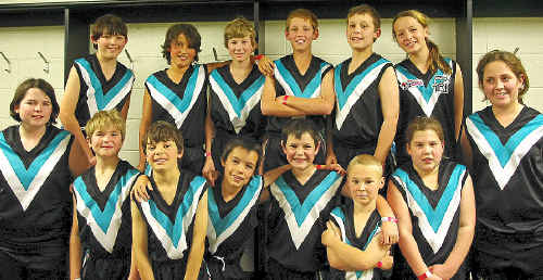GABBA GAME: The Warwick under-12 team at the Gabba for a half-time game on Sunday. (Front, from left) Lauren and Daniel Davies, Oscar Evans, Jaiden and Kaleb Fidge, Lachlan Phyland, Caitlyn Meiklejohn, Lauren Drewery, (back) Rupert Evans, Rowan Anderson, Cole Thompson, Jack Drewery, Jacob Meiklejohn and Montana Fidge. Photo Kelly Thompson