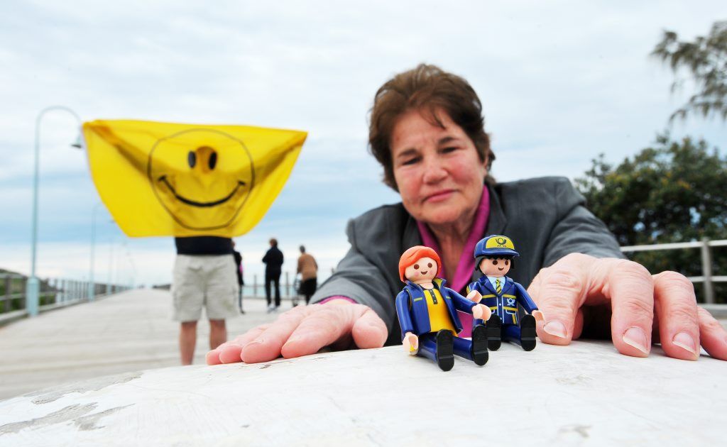 Postcrossing enthusiast Glennis Tracey with the mascots of the postcard phenomenon, who are going on a tour of Coffs Harbour. Postcrossing enthusiast Glennis Tracey with the mascots of the postcard phenomenon, who are going on a tour of Coffs Harbour.