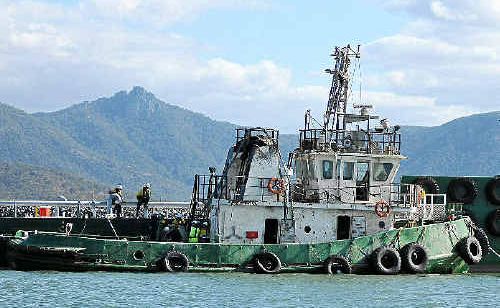 The tugboat Adonis, that sank killing its captain, is refloated. The tugboat Adonis, that sank killing its captain, is refloated.