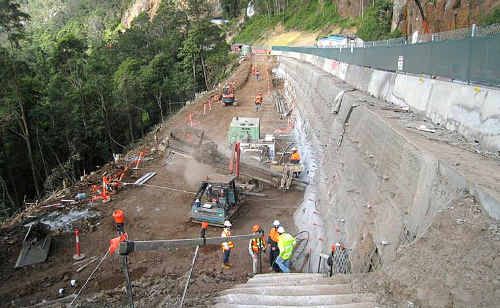 Extensive excavation work has been carried out at Cunningham’s Gap to allow workers to reinforce highway repairs. Extensive excavation work has been carried out at Cunningham’s Gap to allow workers to reinforce highway repairs.