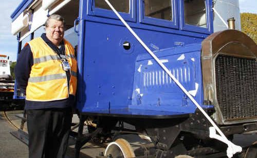 The Workshops rail museum curator David Mewes shows off the 22-horsepower petrol Panhard-Levassor that will be visiting Emerald on its way to Normanton. The Workshops rail museum curator David Mewes shows off the 22-horsepower petrol Panhard-Levassor that will be visiting Emerald on its way to Normanton.