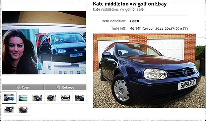 Duchess of Cambridge’s 2001 model VW Golf expected to attract more than $45,000. Duchess of Cambridge’s 2001 model VW Golf expected to attract more than $45,000.