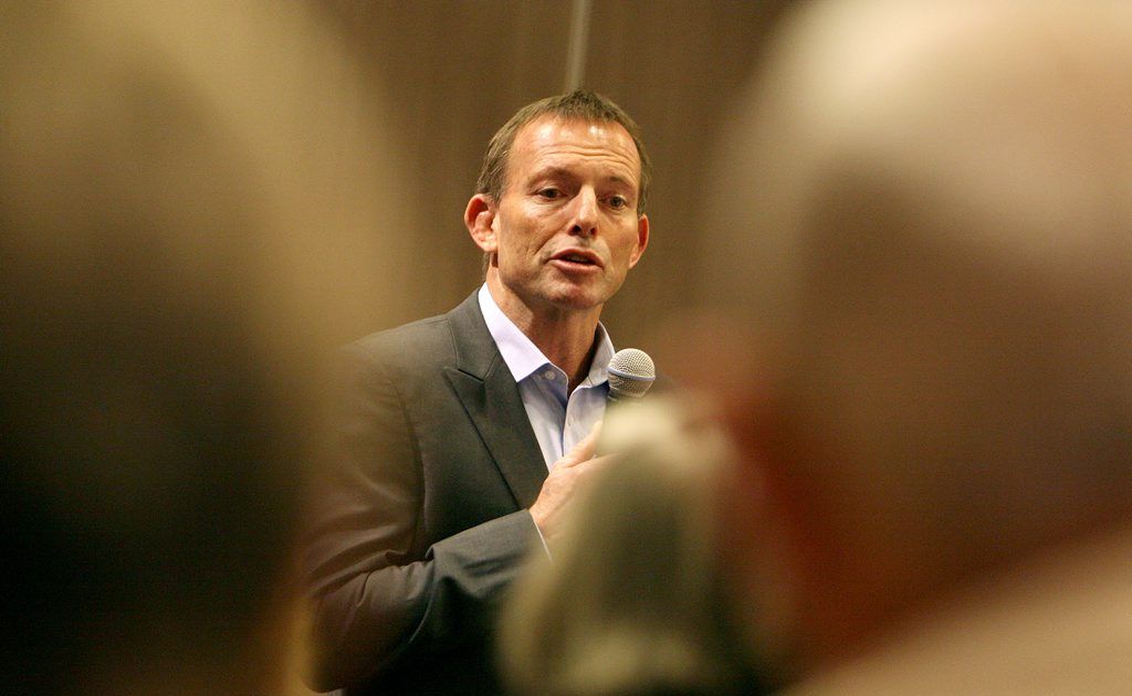 Federal Opposition Leader Tony Abbott fields questions on the carbon tax in Mackay. Federal Opposition Leader Tony Abbott fields questions on the carbon tax in Mackay.