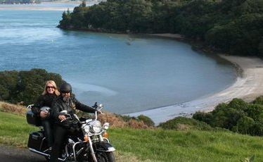 Overlooking Anzac Bay near Waihi Beach on a Bularangi Motorbikes Harley driven by the owner of the business, Baz Howie. Overlooking Anzac Bay near Waihi Beach on a Bularangi Motorbikes Harley driven by the owner of the business, Baz Howie.