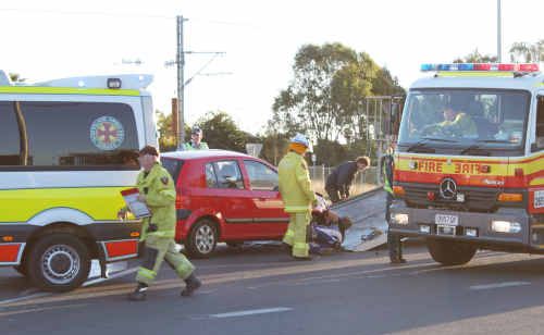 Police, QAS and the QFRS attended the two-vehicle prang at the Gregory and Capricorn Hwy intersection on Monday evening which caused traffic congestion. Police, QAS and the QFRS attended the two-vehicle prang at the Gregory and Capricorn Hwy intersection on Monday evening which caused traffic congestion.