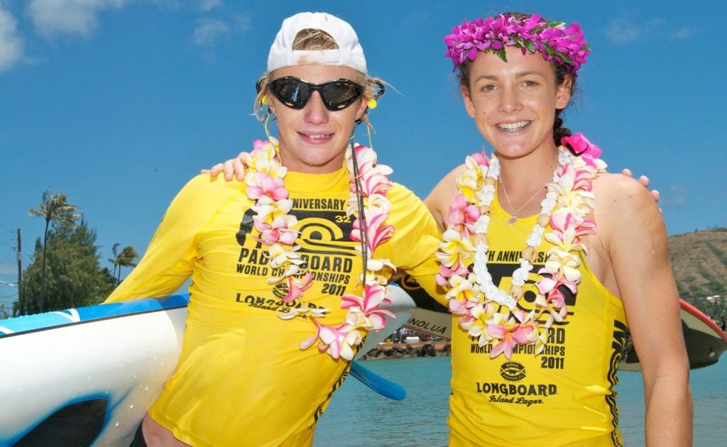 Jordan Mercer, 17, who smashed the women’s race record, with fellow Noosa competitor Lincoln Dews, 15. Jordan Mercer, 17, who smashed the women’s race record, with fellow Noosa competitor Lincoln Dews, 15.