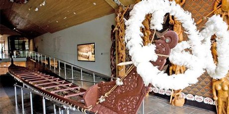 War canoe, Te Whare Waka o Te Winika at Waikato museum. War canoe, Te Whare Waka o Te Winika at Waikato museum.