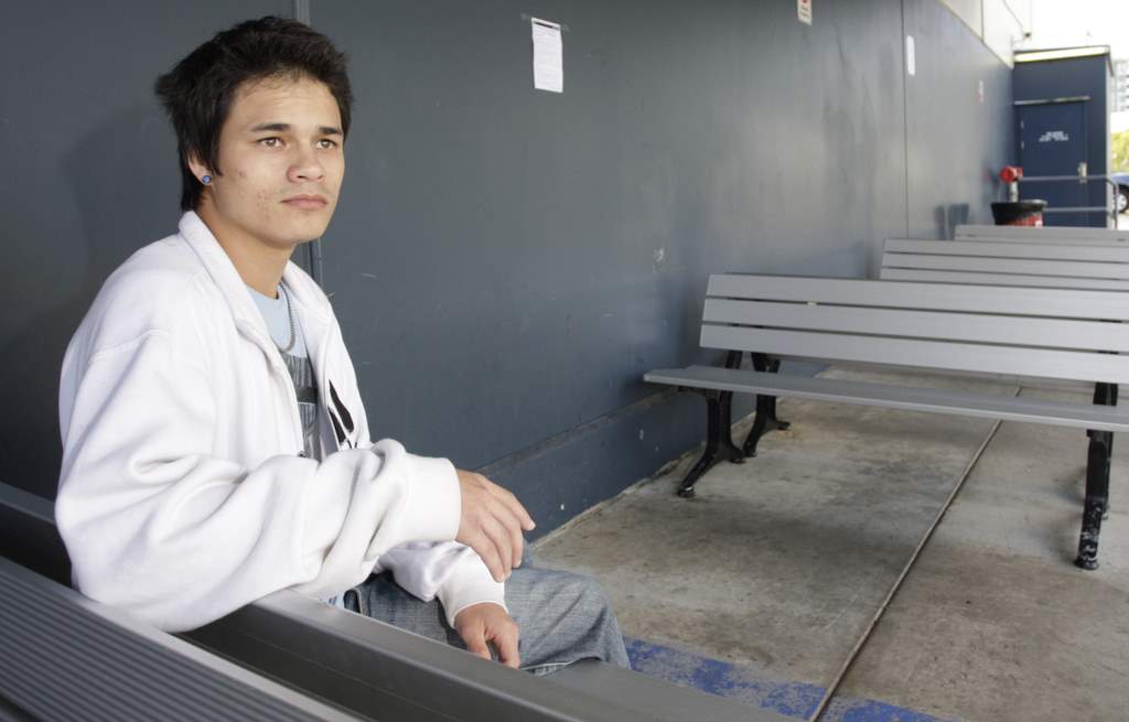  Jerome Geltch, 21, of Buderim, waits for a bus home yesterday. Photo: Cade Mooney / Sunshine Coast Daily 