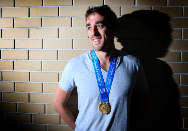 MATT Abood shows off his Swimming World Championships gold medal. MATT Abood shows off his Swimming World Championships gold medal.