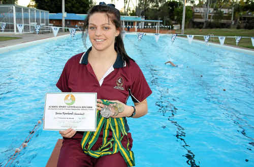 JESS REINHARDT DOMINATED her events at the School Sport Australia Swimming Championships in Melbourne last week, claiming five medals and breaking a national record. JESS REINHARDT DOMINATED her events at the School Sport Australia Swimming Championships in Melbourne last week, claiming five medals and breaking a national record.