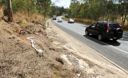 The scene of the accident at Apple Tree Creek where a car left the road and ploughed into a tree. The scene of the accident at Apple Tree Creek where a car left the road and ploughed into a tree.