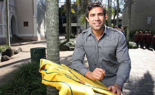 CONFIDENT SIGN: Former Ipswich Grammar School student Rod Davies donated his debut Wallabies jersey to the school yesterday while he awaits the announcement of the Wallabies’ World Cup squad on Thursday. Photo: Rob Williams CONFIDENT SIGN: Former Ipswich Grammar School student Rod Davies donated his debut Wallabies jersey to the school yesterday while he awaits the announcement of the Wallabies’ World Cup squad on Thursday. Photo: Rob Williams