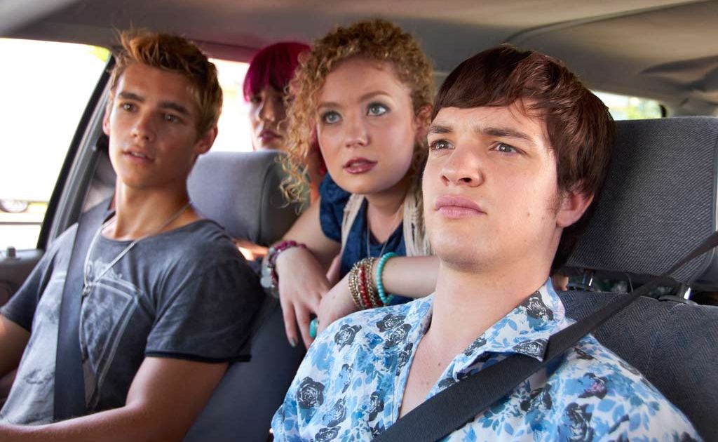 Brenton Thwaites (L) with the cast of SLiDE. Brenton Thwaites (L) with the cast of SLiDE.