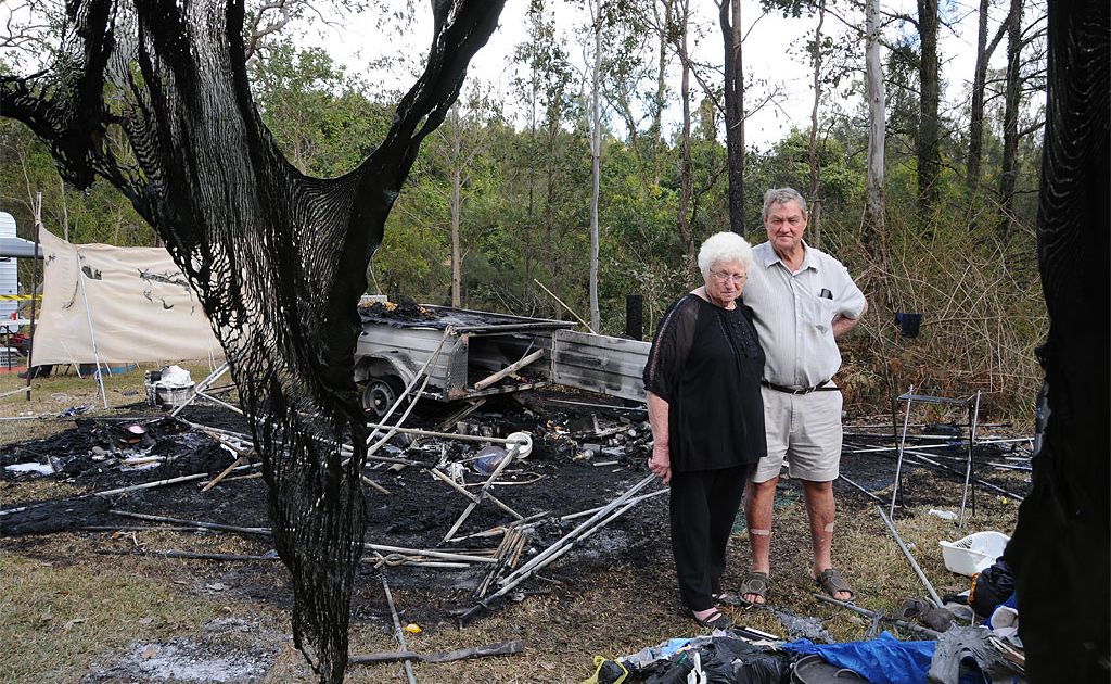 Frances and Kev Kay at the remains of their daughter's campsite. Frances and Kev Kay at the remains of their daughter's campsite.