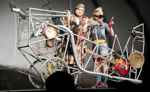 Aunt Olympia (Sandra Eldridge) and Emily Eyefinger (Dannielle Jackson) go flying on stage at the Jetty Memorial Theatre. Aunt Olympia (Sandra Eldridge) and Emily Eyefinger (Dannielle Jackson) go flying on stage at the Jetty Memorial Theatre.