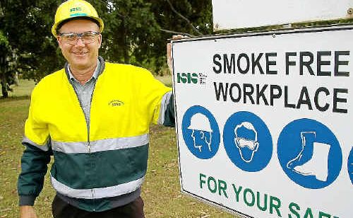 Isis Central Sugar Mill general manager John Gorringe proudly displays the company’s new smoking policy, which is taking proactive steps to help employees quit. Isis Central Sugar Mill general manager John Gorringe proudly displays the company’s new smoking policy, which is taking proactive steps to help employees quit.