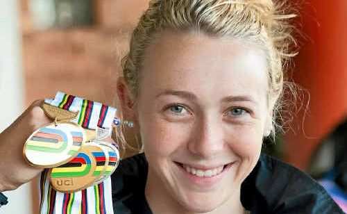 World junior champion cyclist Taylah Jennings arrived back in Rockhampton with her three world championship medals. World junior champion cyclist Taylah Jennings arrived back in Rockhampton with her three world championship medals.
