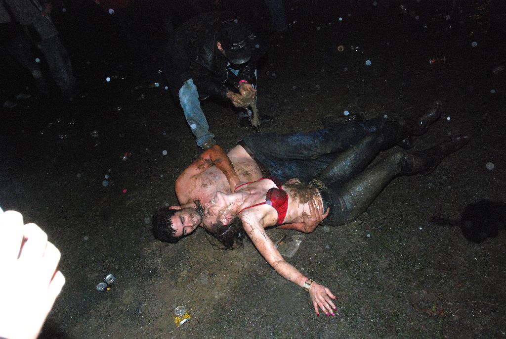 Muddy shenanigans at main stage on Friday night.