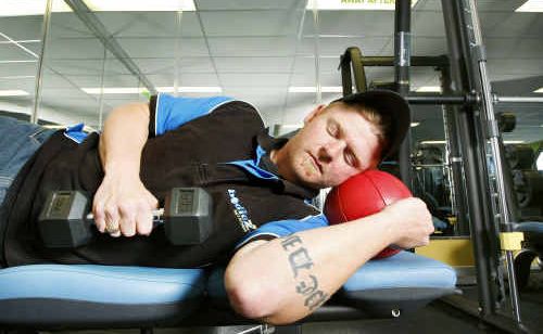 Darren Jolley, owner of Bodiez 24/7 gym, has a young family and works long hours, clocking up a big sleep debt. Darren Jolley, owner of Bodiez 24/7 gym, has a young family and works long hours, clocking up a big sleep debt.