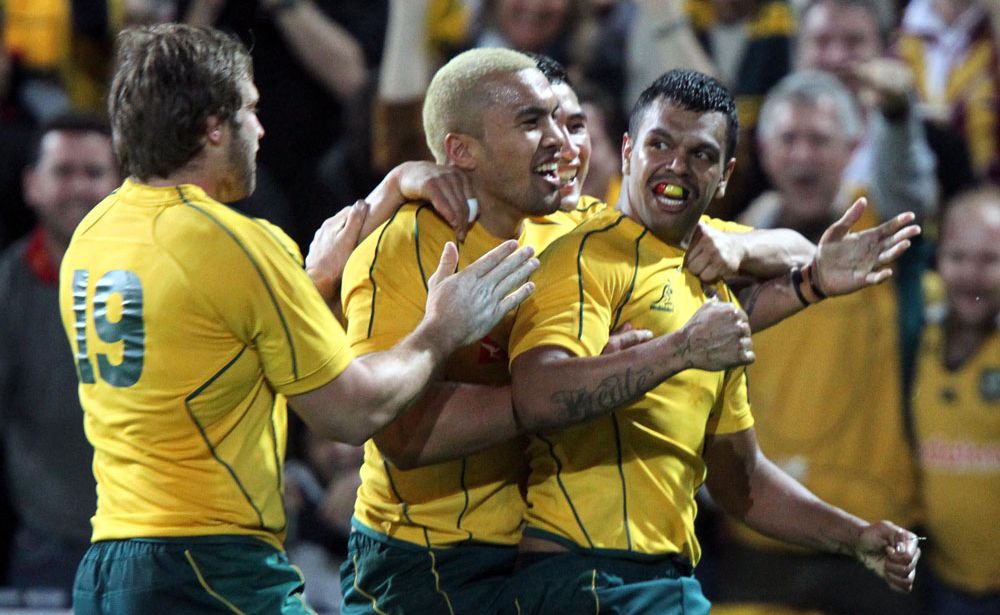 Kurtley Beale (far right) seen here celebrating a try with his Wallabies teammates. Kurtley Beale (far right) seen here celebrating a try with his Wallabies teammates.
