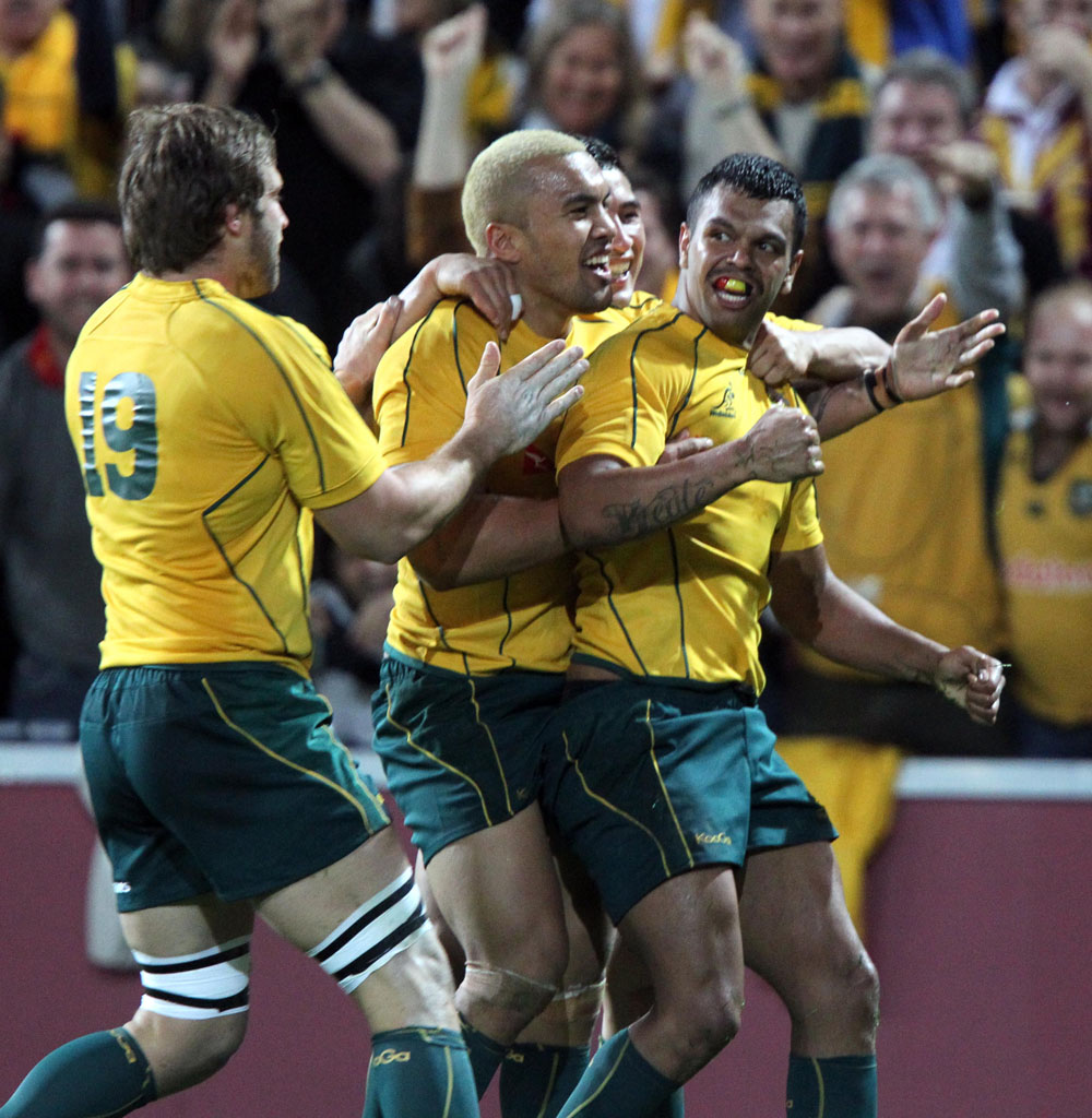 Kurtley Beale (far right) seen here celebrating a try with his Wallabies teammates. Kurtley Beale (far right) seen here celebrating a try with his Wallabies teammates.