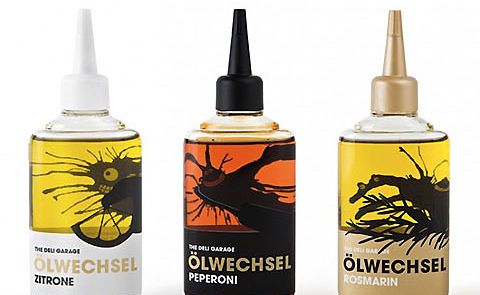 Oil Change, a sleek new line of olive oils that looks like the kind of thing you’d find on the shelves at the ultimate hipster gas station. Oil Change, a sleek new line of olive oils that looks like the kind of thing you’d find on the shelves at the ultimate hipster gas station.