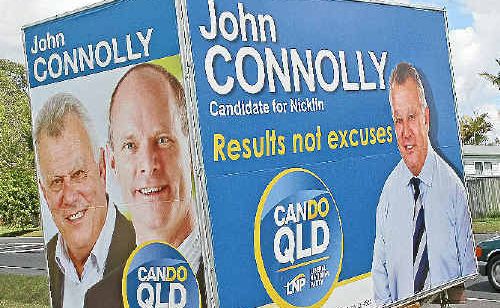 LNP candidate John Connolly’s roadside promotion.