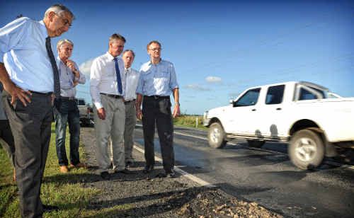 Thomas George, Geoff Provest, Nationals leader Andrew Stoner, Andrew Fraser and member for Clarence Steve Cansdell inspect a damaged section of the highway before the last state election. Thomas George, Geoff Provest, Nationals leader Andrew Stoner, Andrew Fraser and member for Clarence Steve Cansdell inspect a damaged section of the highway before the last state election.