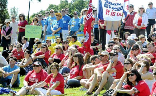 Public servants gather at Riverside Park in Lismore to protest the NSW State Government’s proposed restrictions on the Industrial Relations Commission. Public servants gather at Riverside Park in Lismore to protest the NSW State Government’s proposed restrictions on the Industrial Relations Commission.
