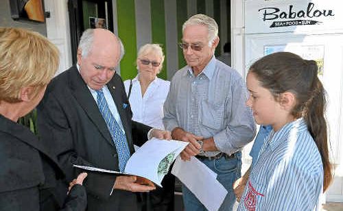 Cr Joan van Lieshout, John Howard, Helena Duckworth, Ron Duckworth and Erica Mellor in Kingscliff before Mr Howard’s book relaunch on Tuesday. Cr Joan van Lieshout, John Howard, Helena Duckworth, Ron Duckworth and Erica Mellor in Kingscliff before Mr Howard’s book relaunch on Tuesday.