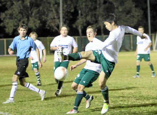 Frenchville’s Mekwan Chatmankon tries a snap shot but is unable to get enough on the ball to score on this occasion during Saturday’s preliminary final at Ryan Park. Frenchville’s Mekwan Chatmankon tries a snap shot but is unable to get enough on the ball to score on this occasion during Saturday’s preliminary final at Ryan Park.
