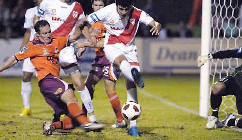 Roar defender Matt Smith pushes forward during last year’s A-League pre-season trial match in Toowoomba. Roar defender Matt Smith pushes forward during last year’s A-League pre-season trial match in Toowoomba.