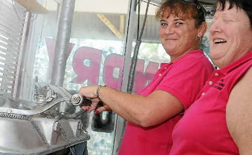 Gladstone Steam Laundry recently received an award for hiring disabled people. Sharee Burley works the steam press machine with owner Marilyn McBean. Gladstone Steam Laundry recently received an award for hiring disabled people. Sharee Burley works the steam press machine with owner Marilyn McBean.