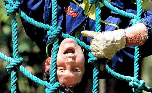David Gray hangs out on the adventure course. David Gray hangs out on the adventure course.